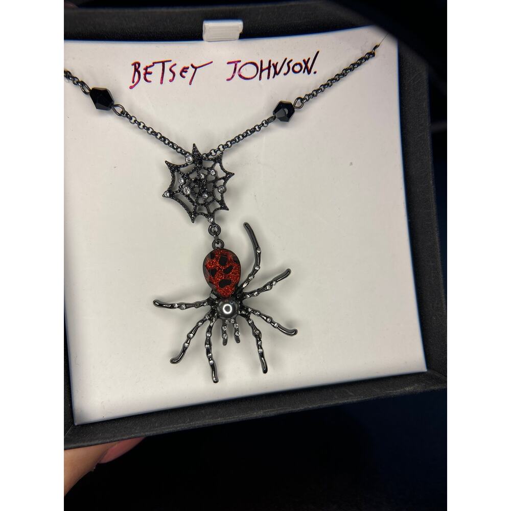 Betsey Johnson spider necklace with web glitter, cool gorgeous